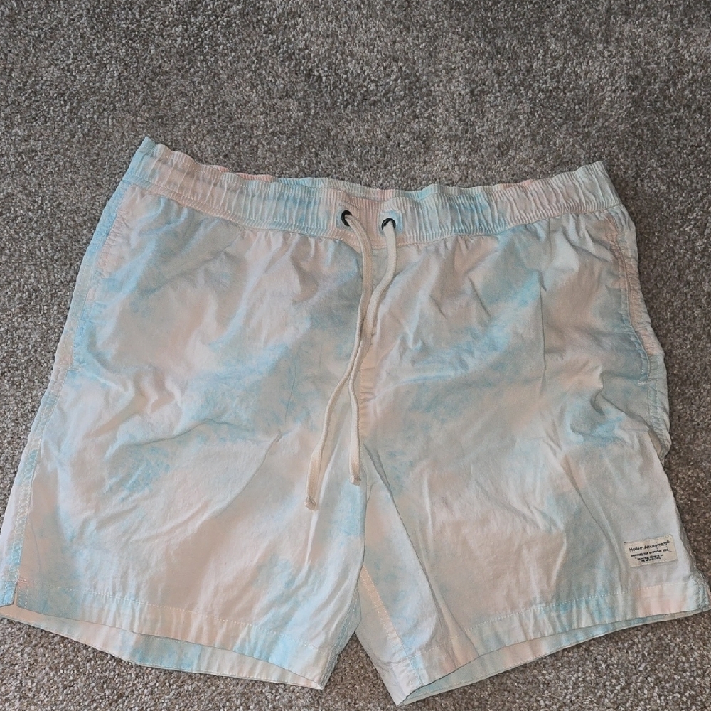 Modern Amusement Blue and White Swim Trunks Quick-Drying Relaxed Fit